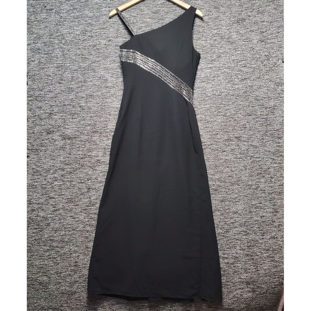 Milano Gown Women S Black One Shoulder Beaded Formal Maxi Dress Prom Evening